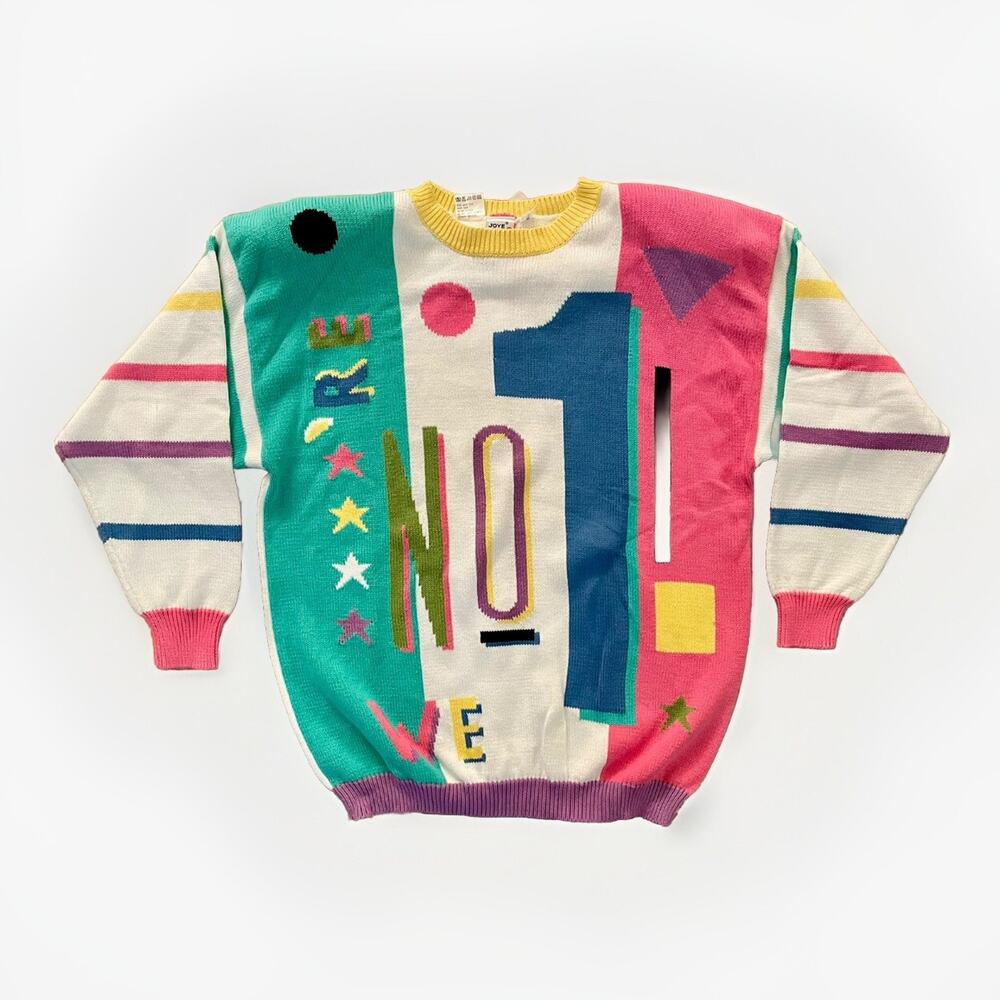 NWT Vintage NOS Joye + Fun Sweater Early 90s Multicolor Bright Oversized Small